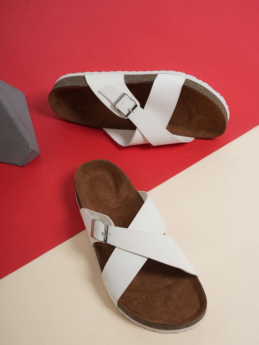 women solid slip on flat sandals