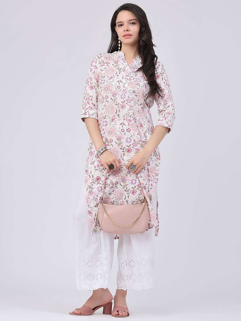 women printed three quarter sleeves straight kurta