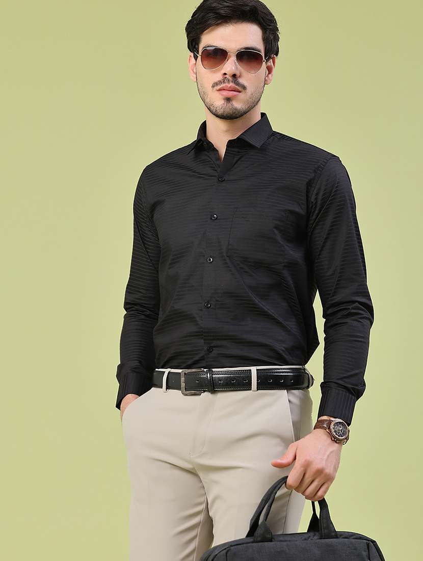 men self design long sleeve slim fit formal shirt