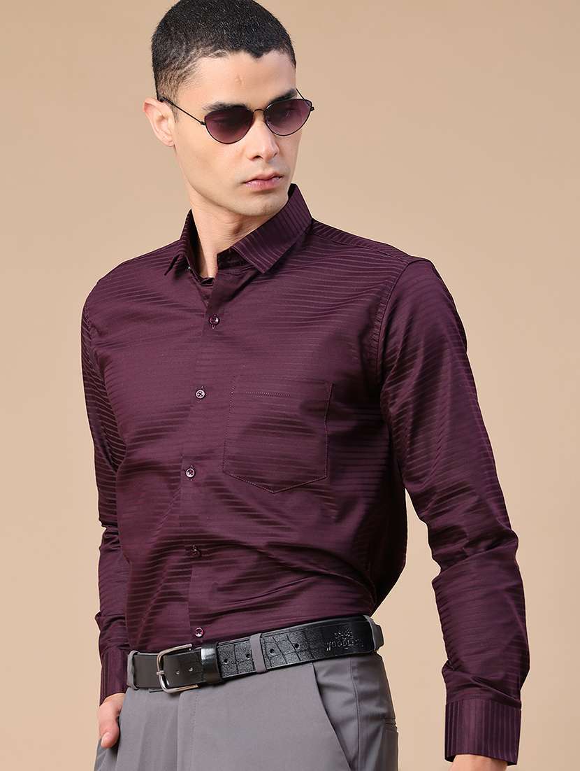 men self design long sleeve slim fit formal shirt