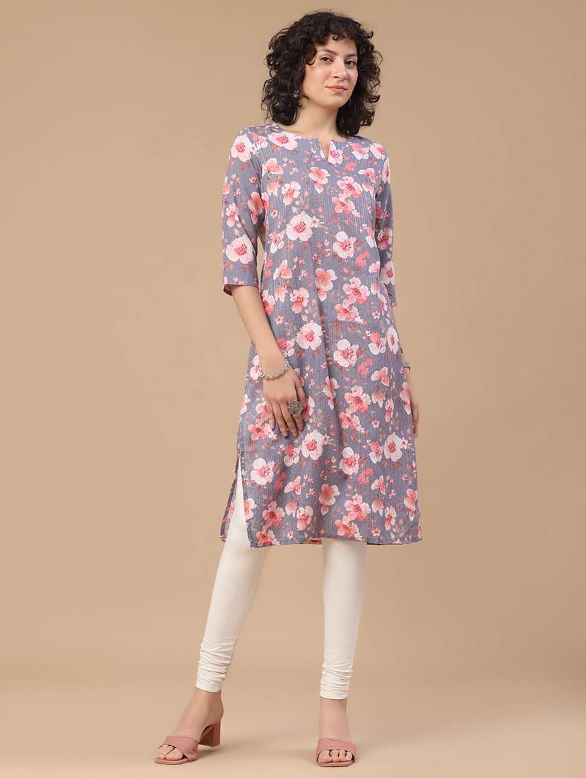 women printed three quarter sleeve straight kurta - 22359414 -  Standard Image - 2
