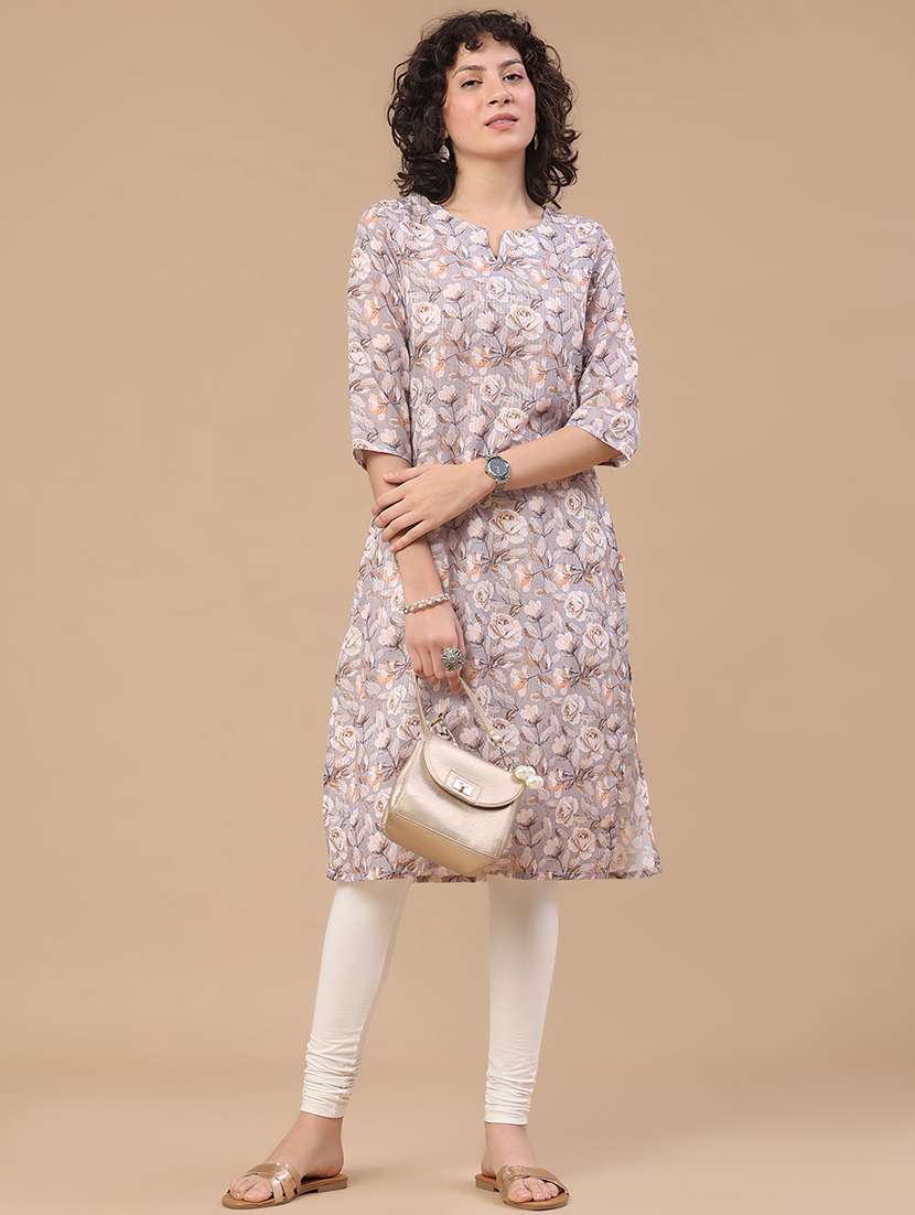 women printed three quarter sleeve straight kurta