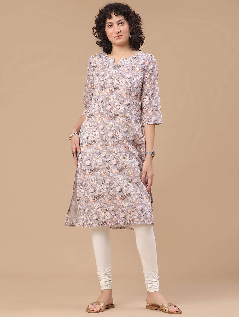 women printed three quarter sleeve straight kurta - 22359415 -  Standard Image - 2