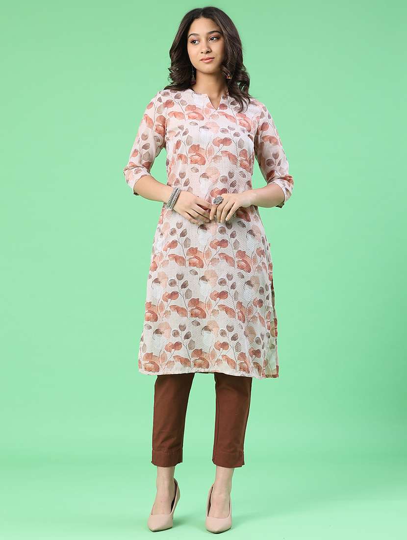 women printed three quarter sleeve straight kurta - 22359416 -  Standard Image - 2