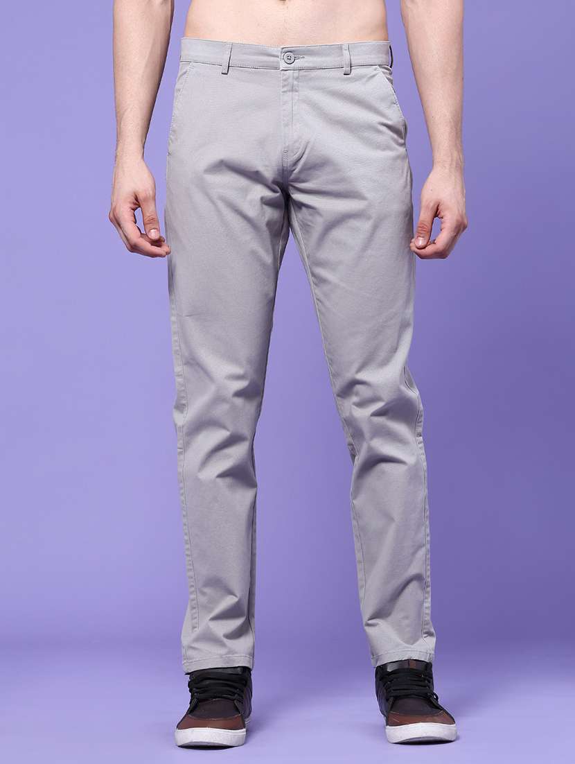 men solid mid rise chinos casual trouser