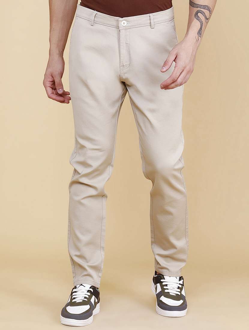 men solid mid rise chinos casual trouser