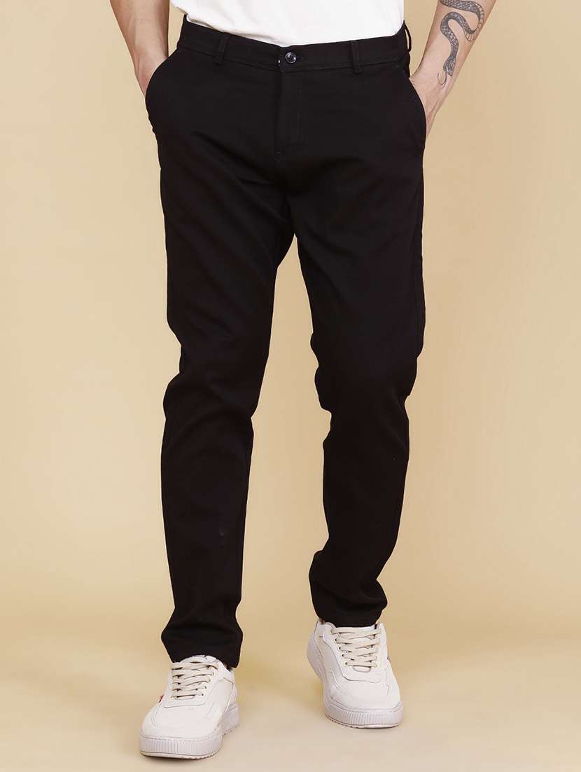 men solid mid rise chinos casual trouser