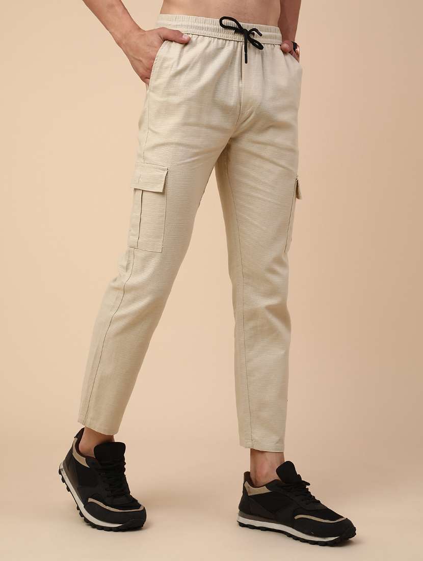beige cotton  full length track pant - 22360127 -  Standard Image - 2