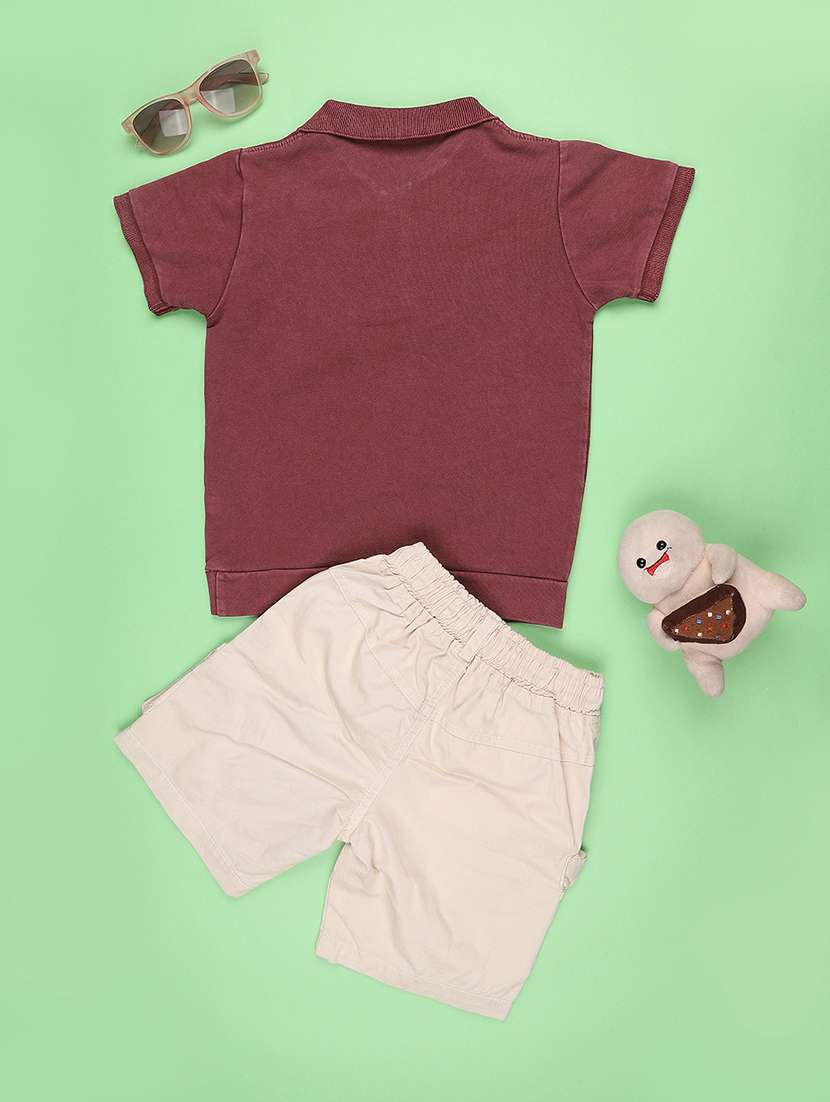 boys solid polo neck t-shirt and shorts set - 22360146 -  Standard Image - 2