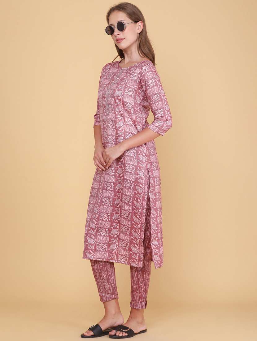 women printed three quarter sleeve kurta pant set - 22360195 -  Standard Image - 2