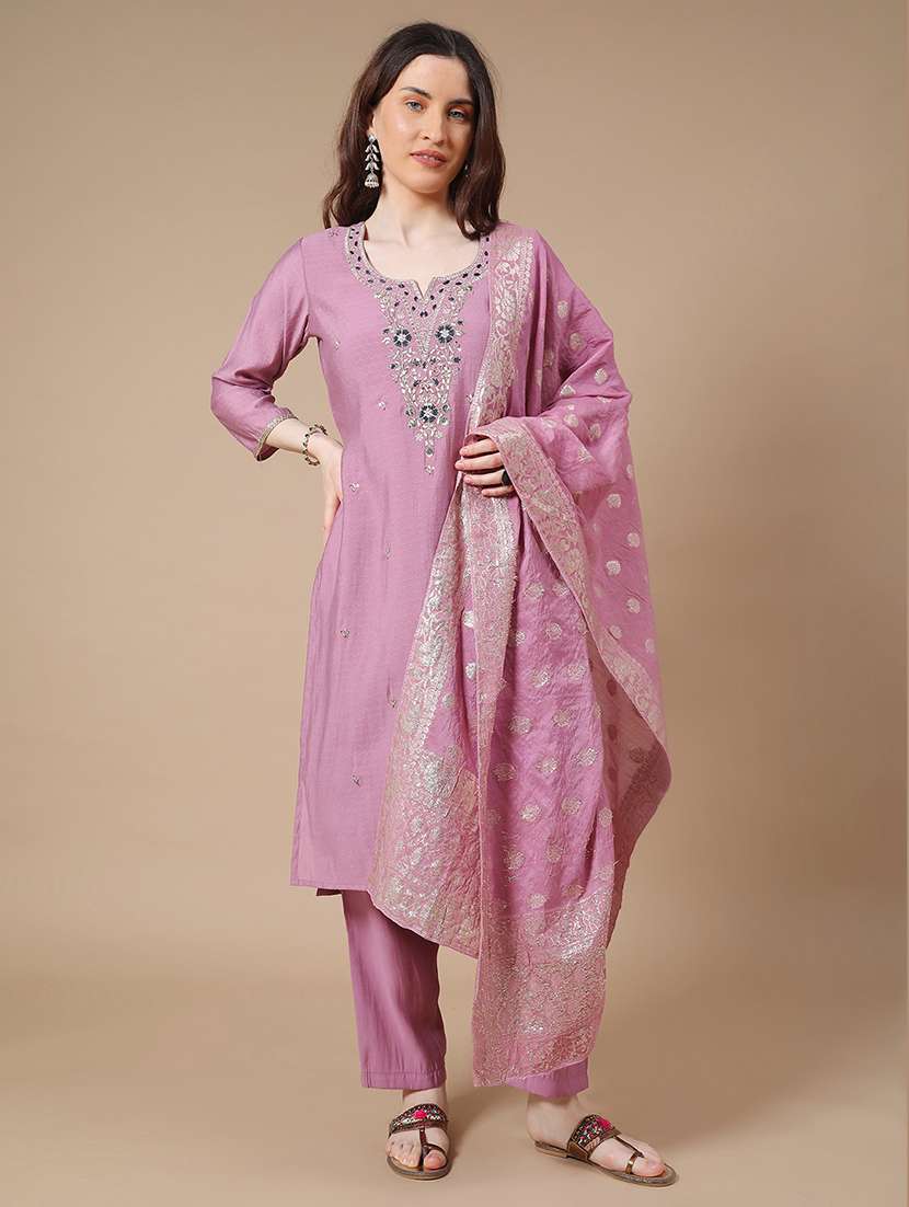 purple cotton blend kurta pant  set - 22360203 -  Standard Image - 2