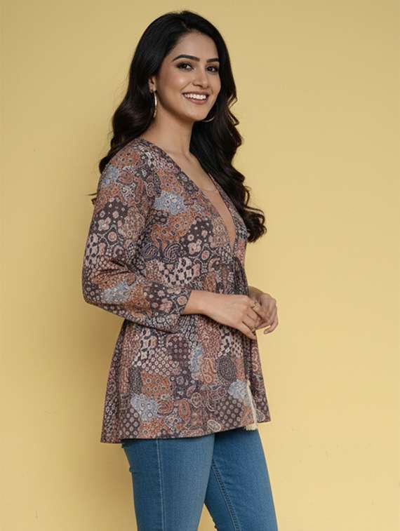 women printed long sleeves a-line tunic - 22360214 -  Standard Image - 2