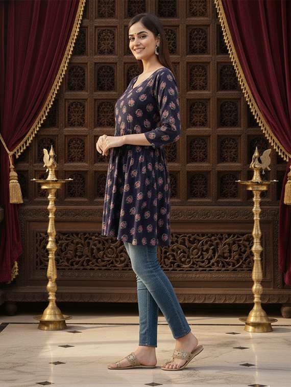 women printed long sleeves flared tunic - 22360215 -  Standard Image - 2