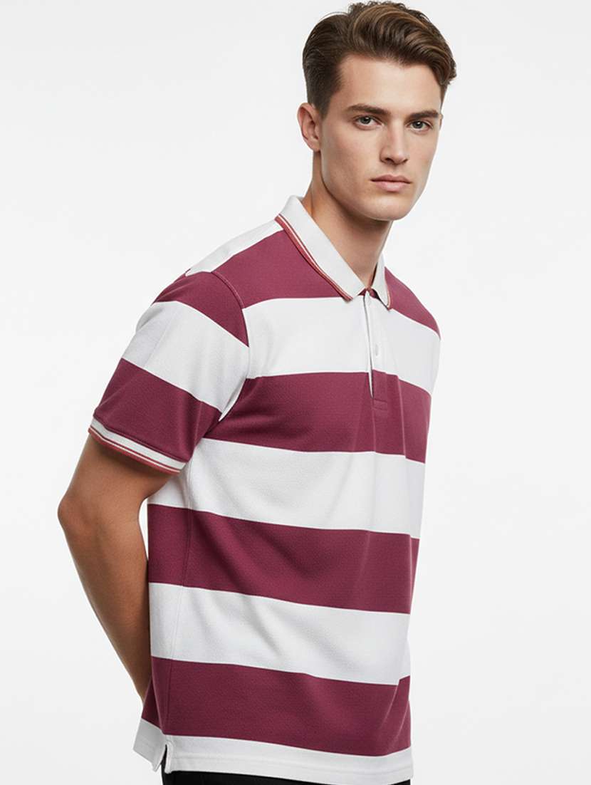 men striped short sleeve regular fit polo t-shirt - 22360248 -  Standard Image - 2