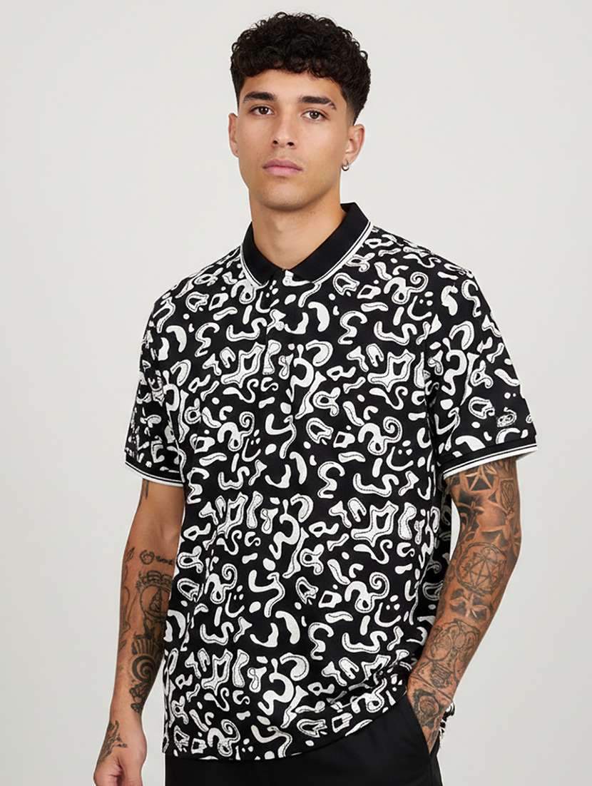 men printed short sleeve regular fit polo t-shirt