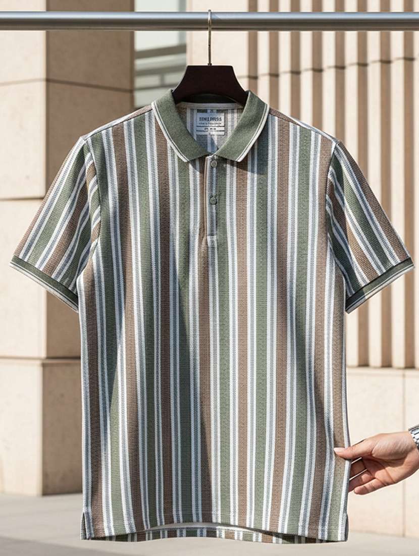 men striped short sleeve regular fit polo t-shirt - 22360290 -  Standard Image - 2
