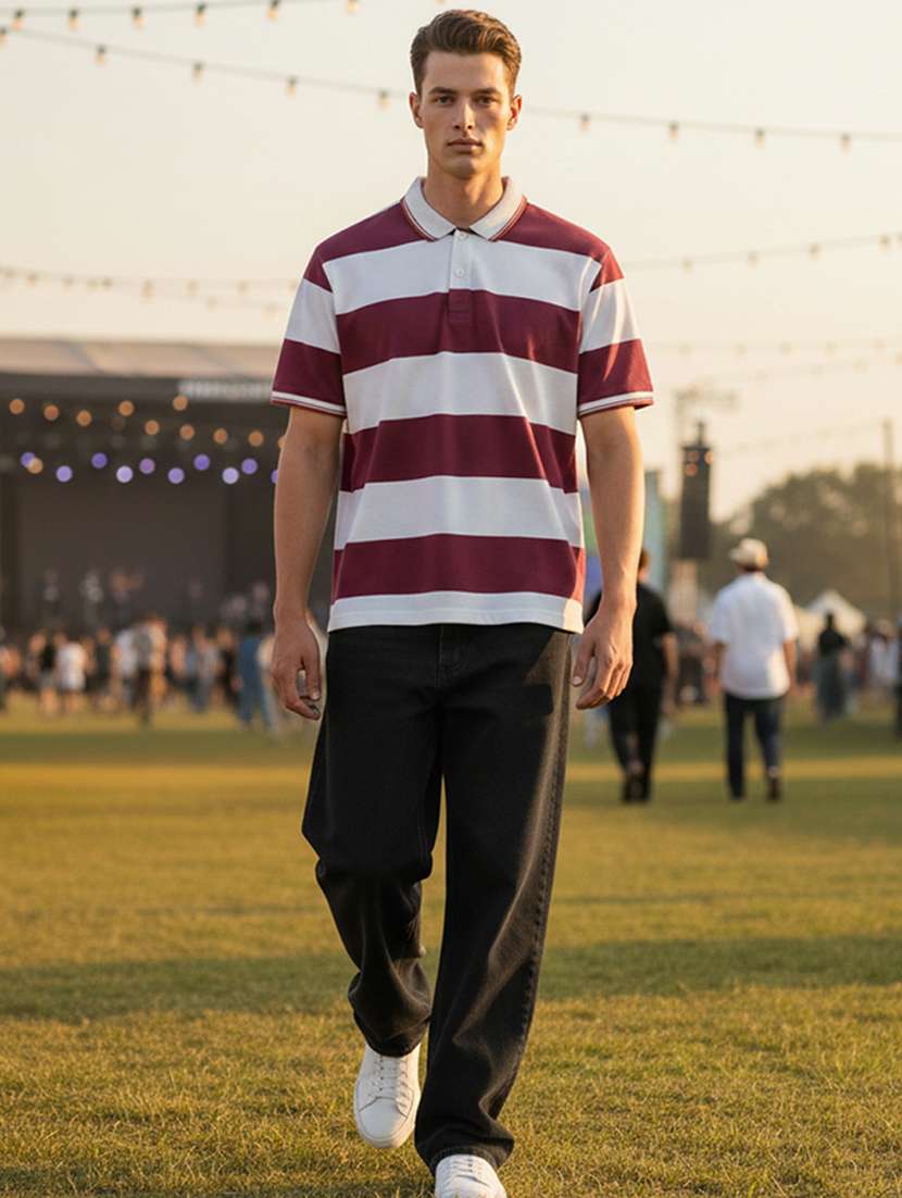 men striped short sleeve regular fit polo t-shirt - 22360291 -  Standard Image - 2