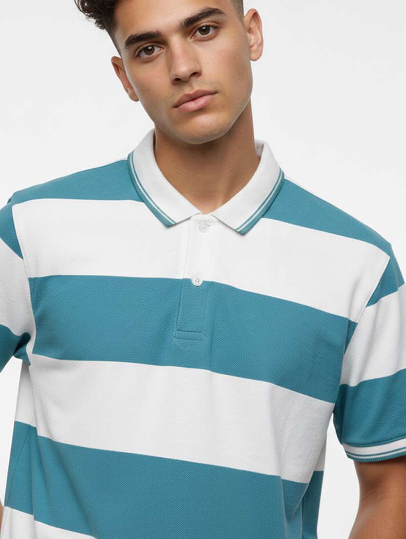 Men Striped Short Sleeve Regular Fit Polo T-shirt - 22360292 -  Standard Image - 2