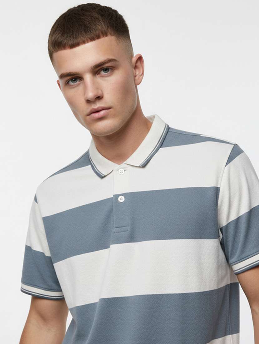 men striped short sleeve regular fit polo t-shirt - 22360295 -  Standard Image - 2