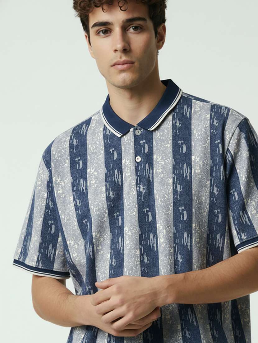 Men Striped Short Sleeve Regular Fit Polo T-shirt - 22360299 -  Standard Image - 2