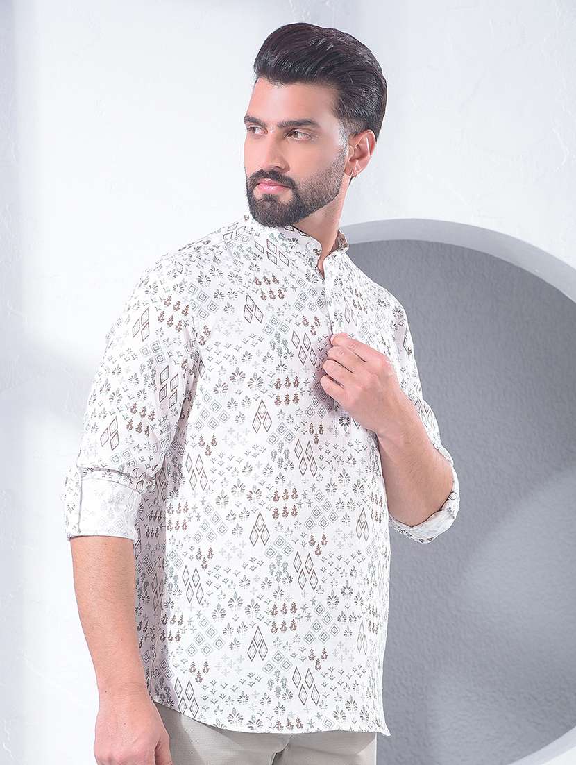 men printed long sleeve short kurta  - 22360355 -  Standard Image - 2