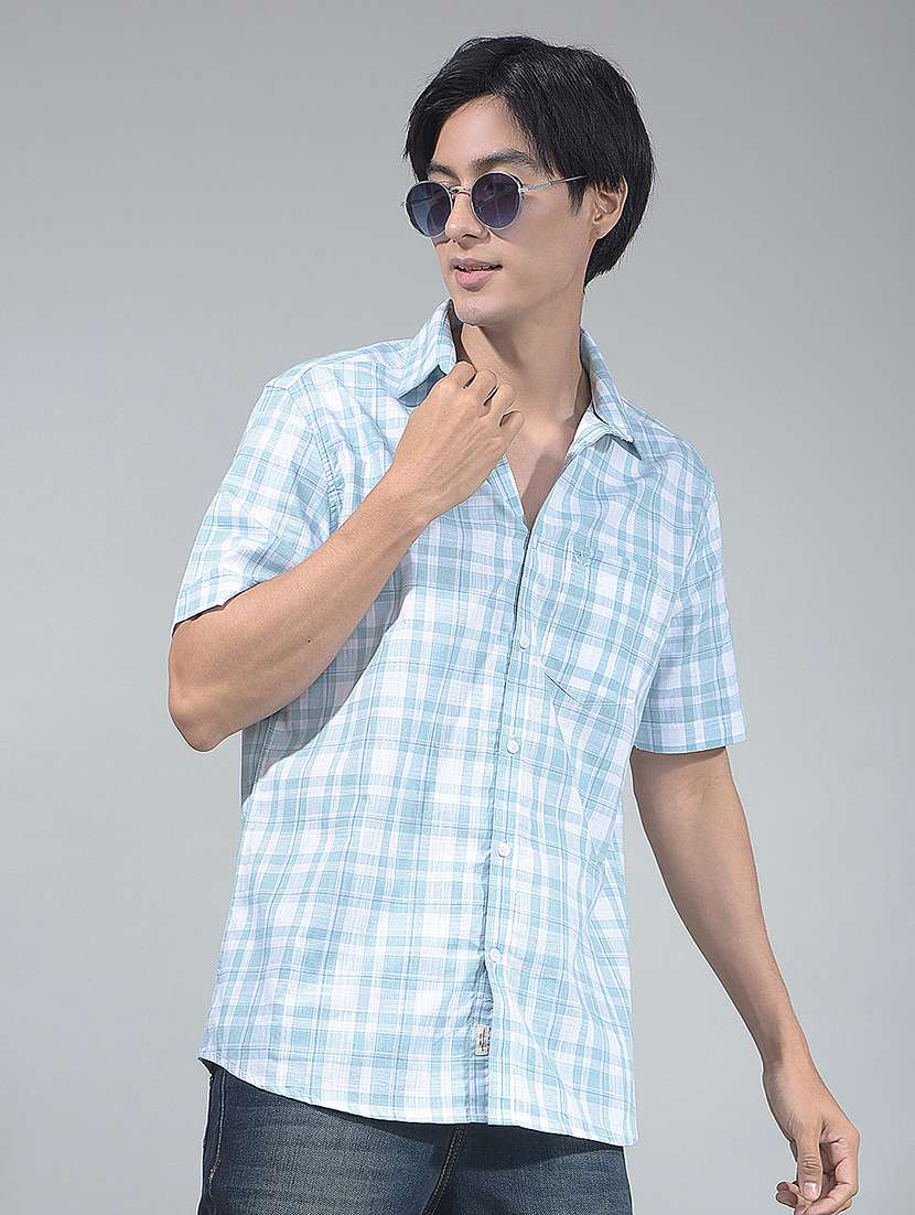 men checkered short sleeve regular fit casual shirt