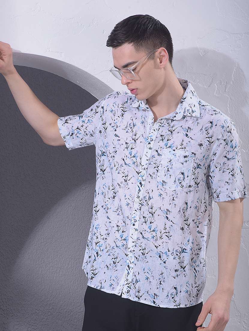 men printed short sleeve casual shirt