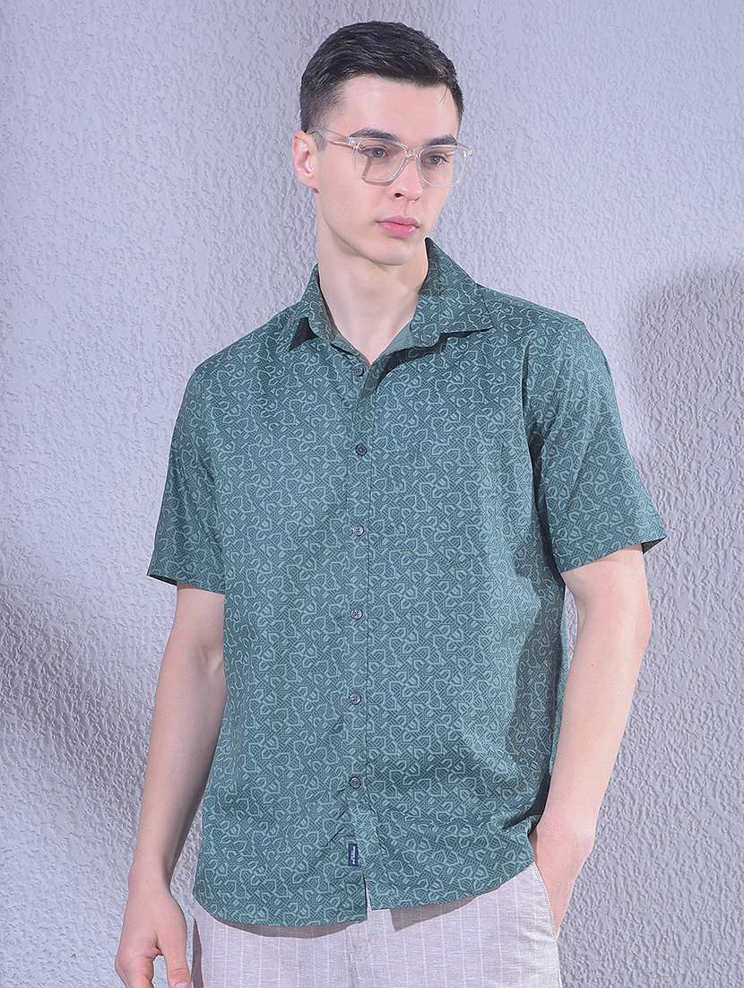 men printed short sleeve casual shirt