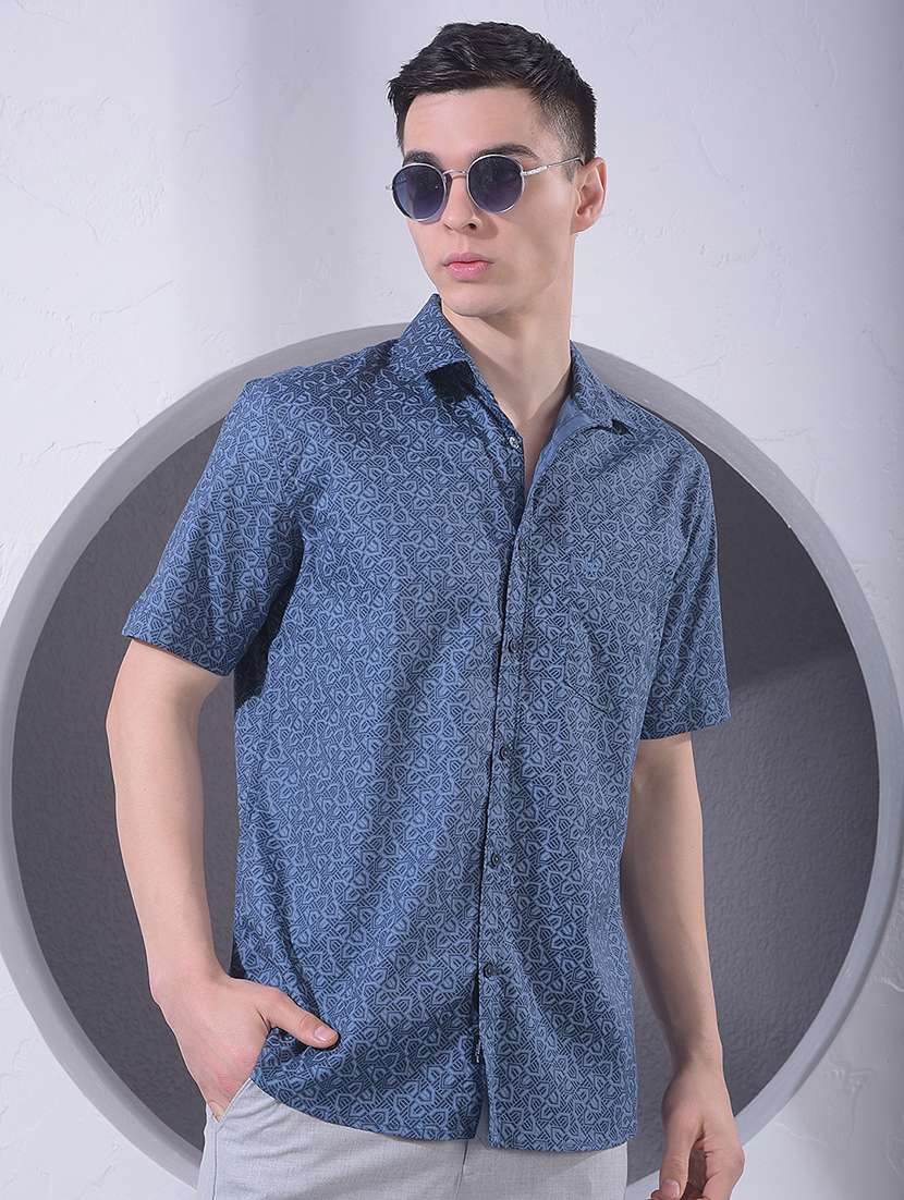 men printed short sleeve casual shirt