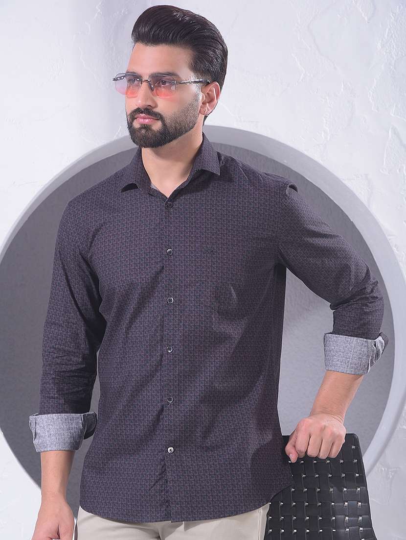 men printed long sleeve casual shirt