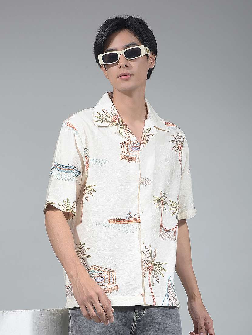 men printed cuban collar shirt