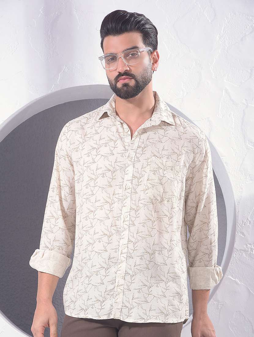 men printed long sleeve casual shirt