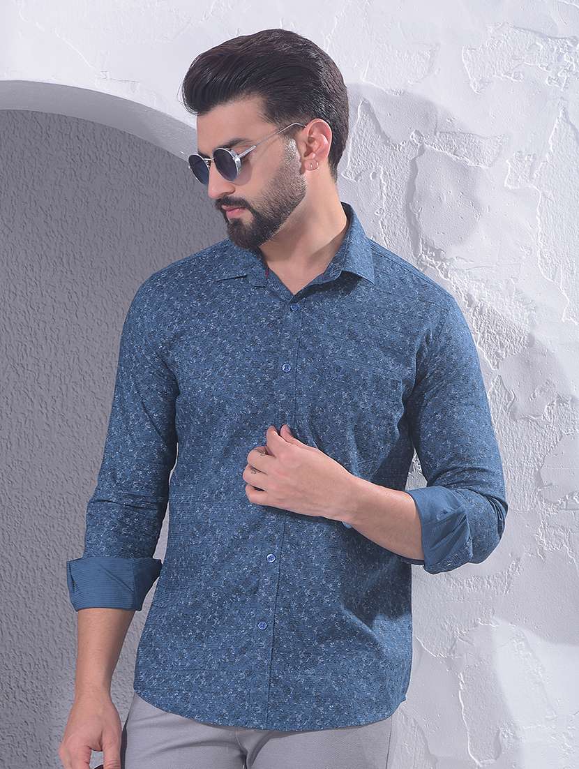 men printed long sleeve casual shirt