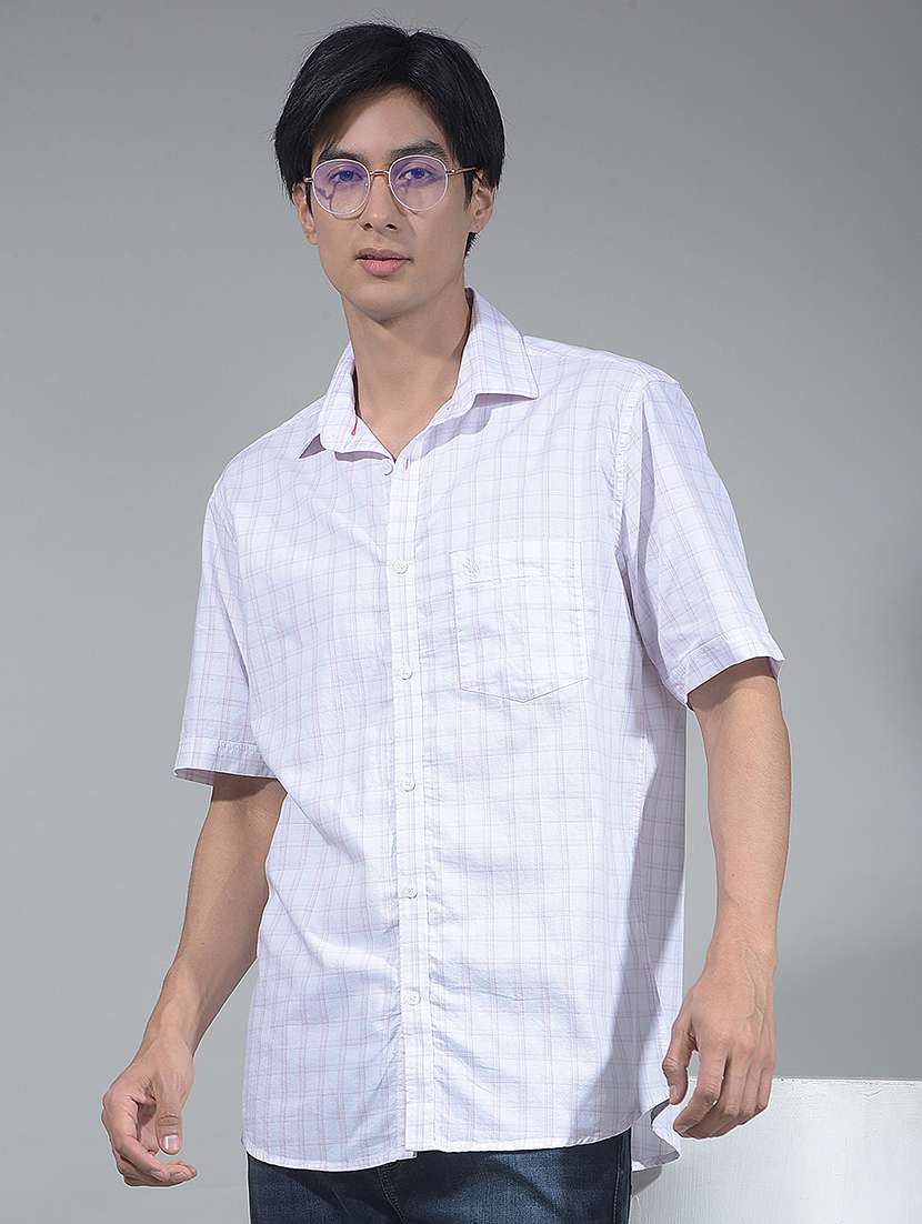 men checkered short sleeve regular fit casual shirt
