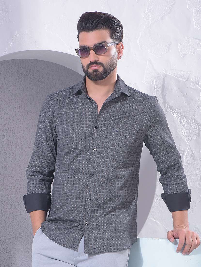 men printed long sleeve regular fit casual shirt
