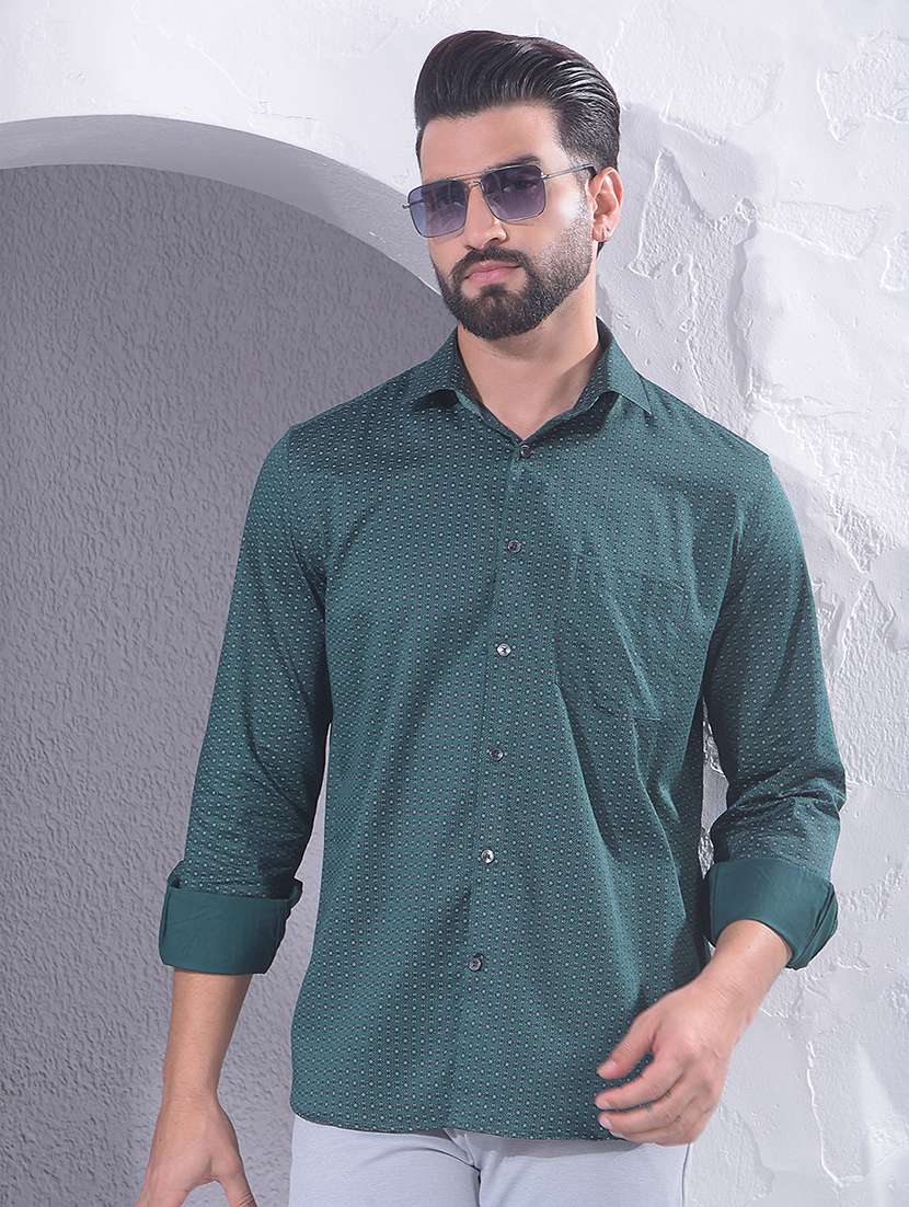 men printed long sleeve regular fit casual shirt