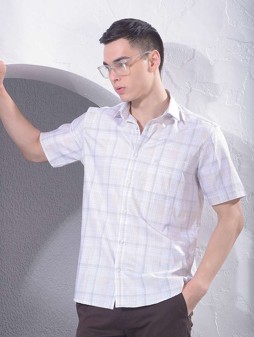 men checkered short sleeve regular fit casual shirt