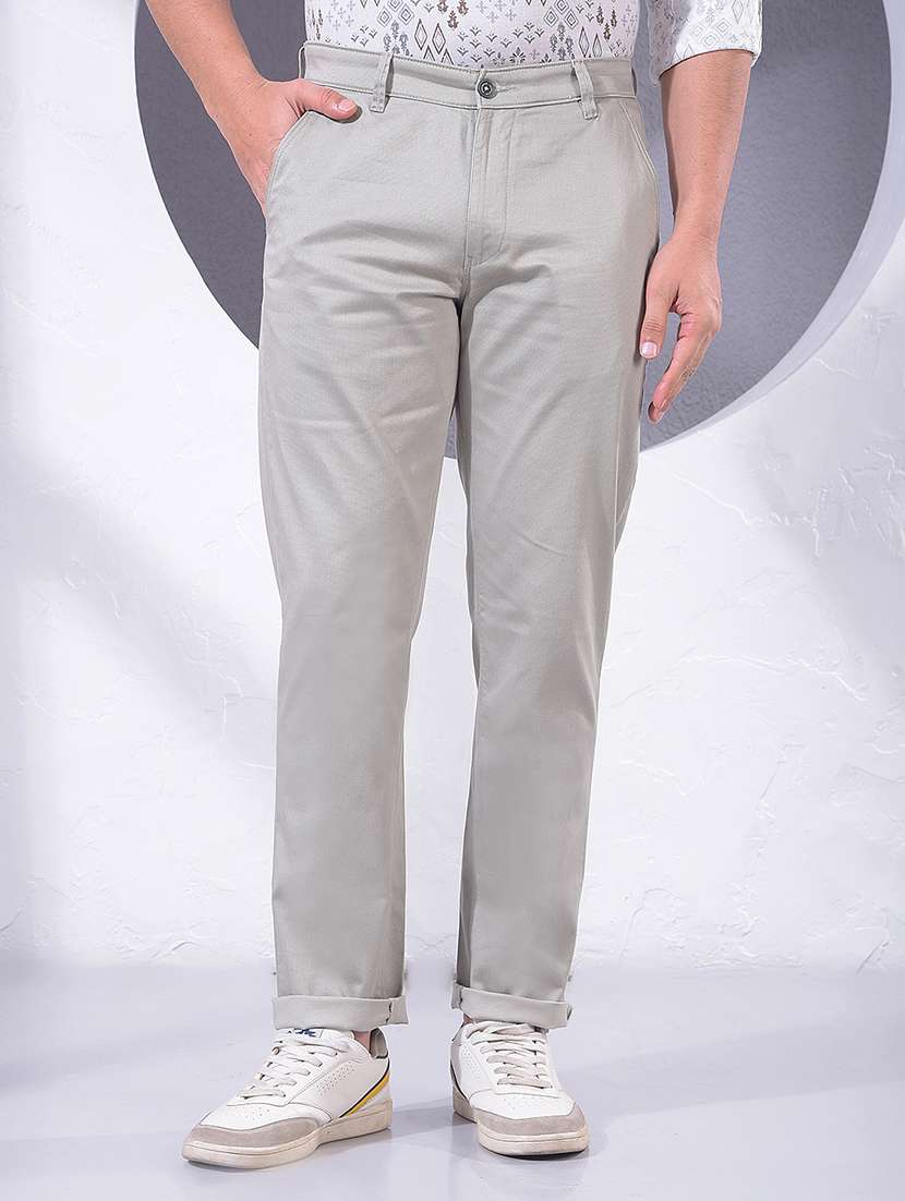 men solid mid rise chinos casual trouser