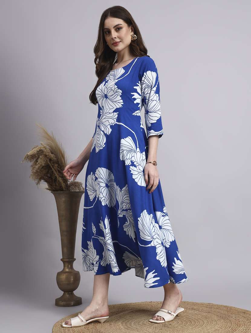 women floral three quarter sleeve a-line ethnic dress - 22360674 -  Standard Image - 2