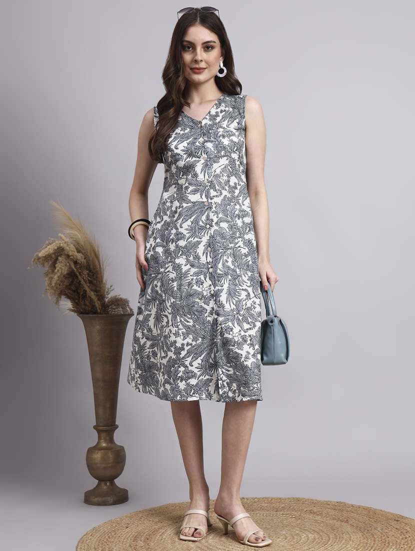 women printed v neck a-line ethnic dress