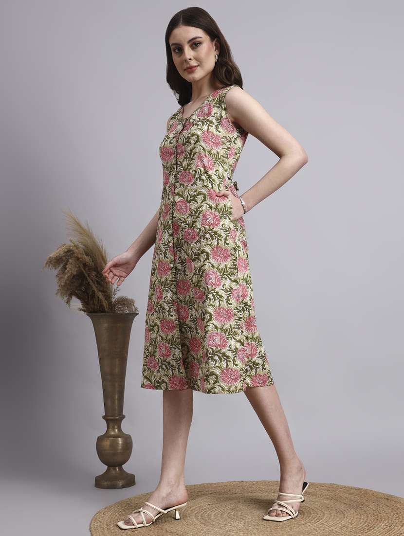 women floral printed v neck a-line ethnic dress - 22360679 -  Standard Image - 2