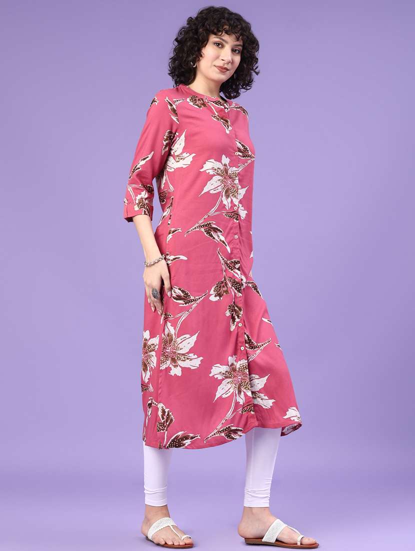 women floral three quarter sleeve straight kurta - 22361173 -  Standard Image - 2