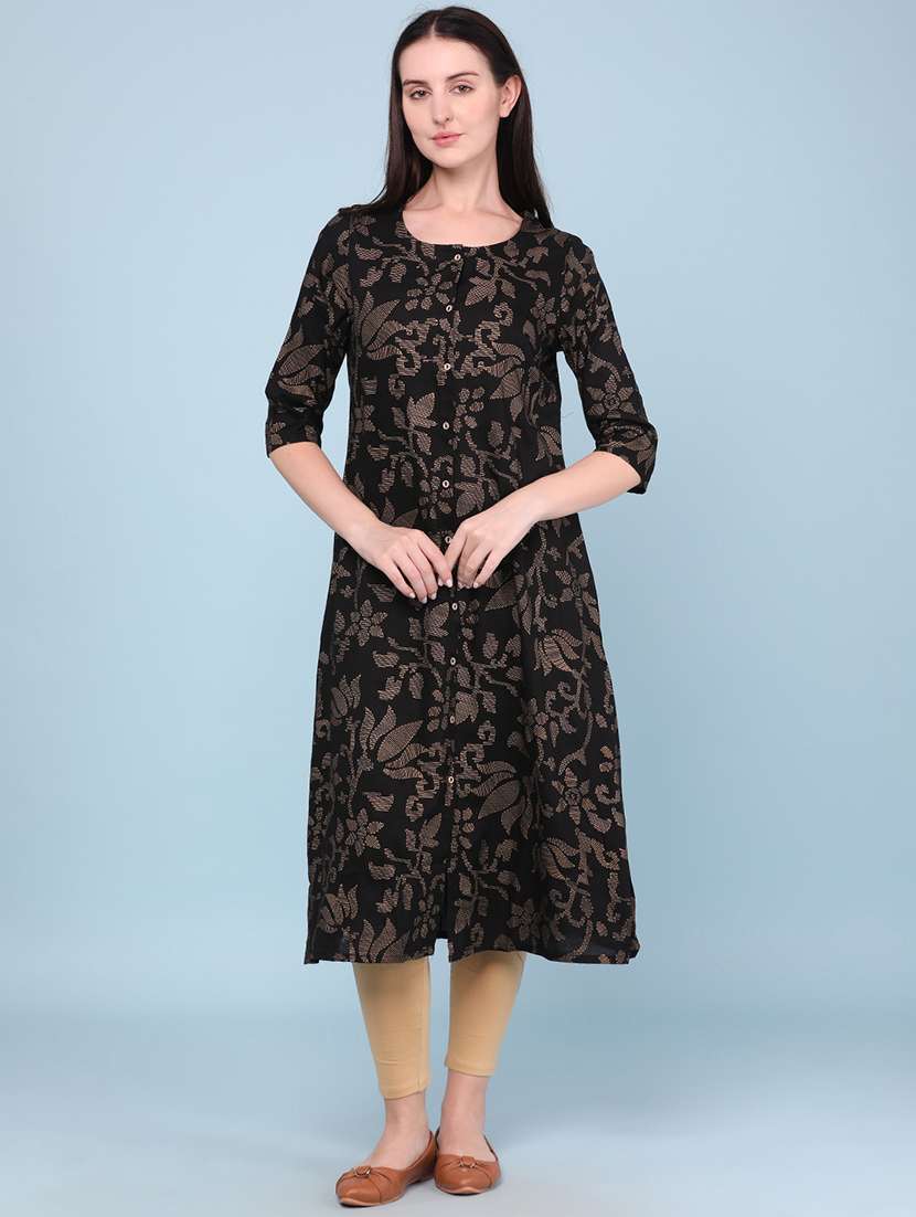 women printed three quarter sleeves a-line kurta - 22361174 -  Standard Image - 2