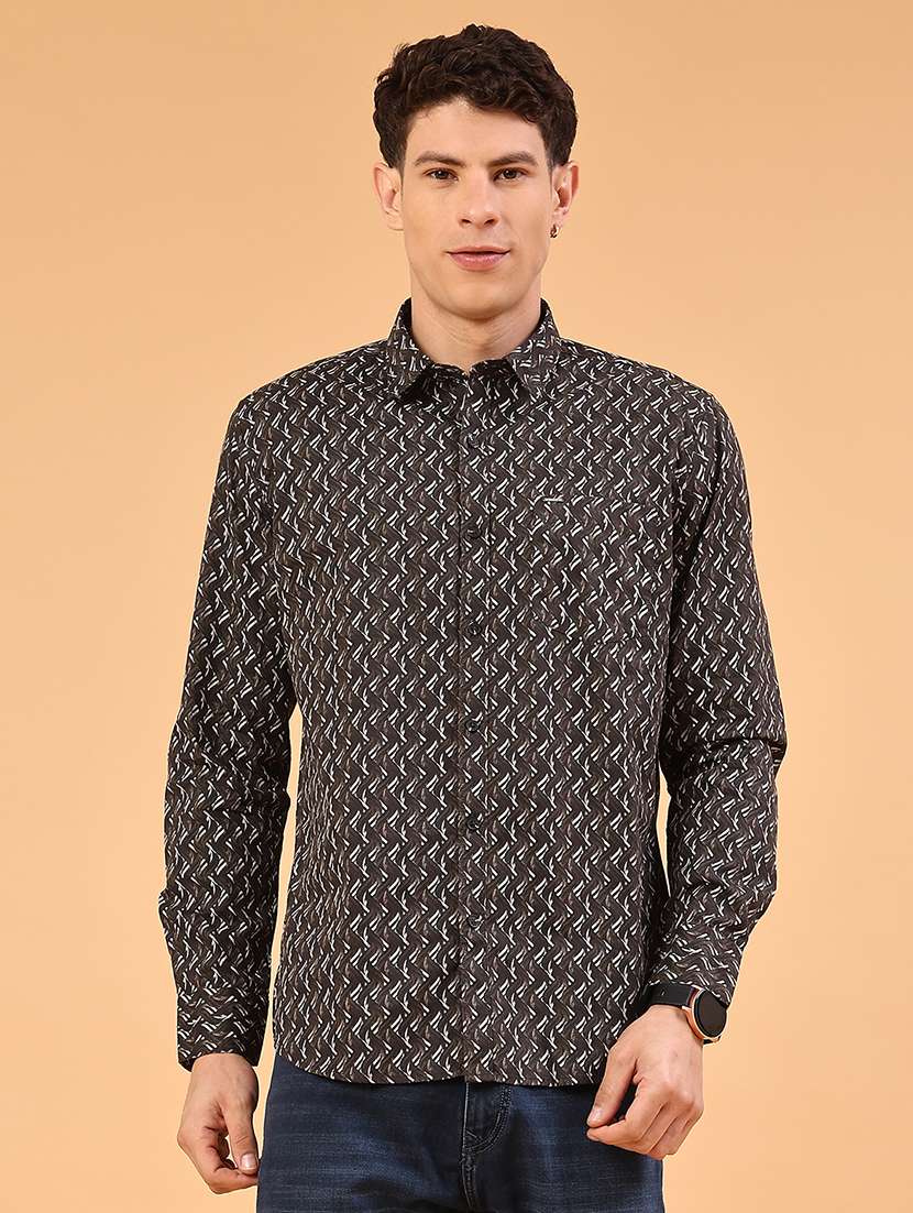 men printed long sleeve slim fit casual shirt