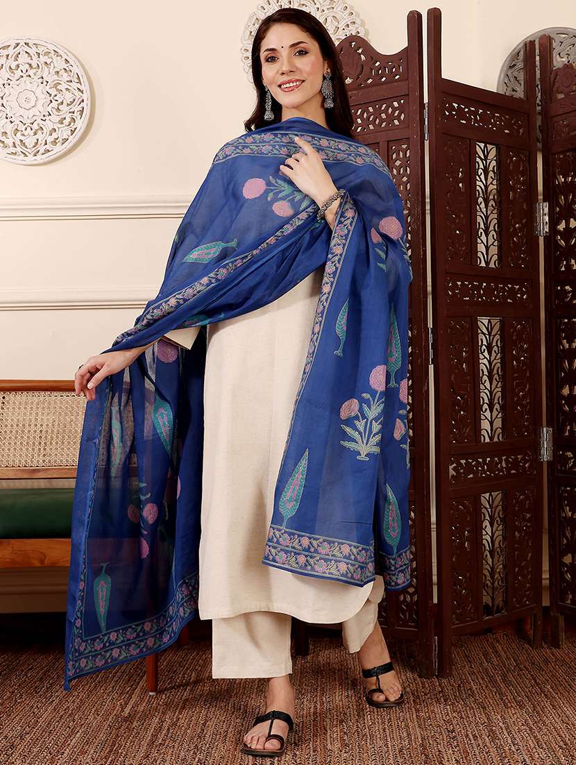 women solid three quarter sleeve kurta pant with dupatta set - 22361809 -  Standard Image - 2