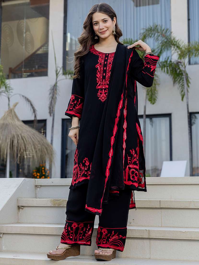 women solid with work long sleeve kurta pant with dupatta set - 22361813 -  Standard Image - 2