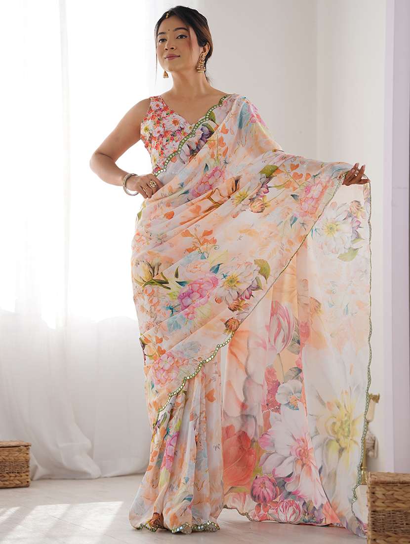 women printed casual wear saree with blouse