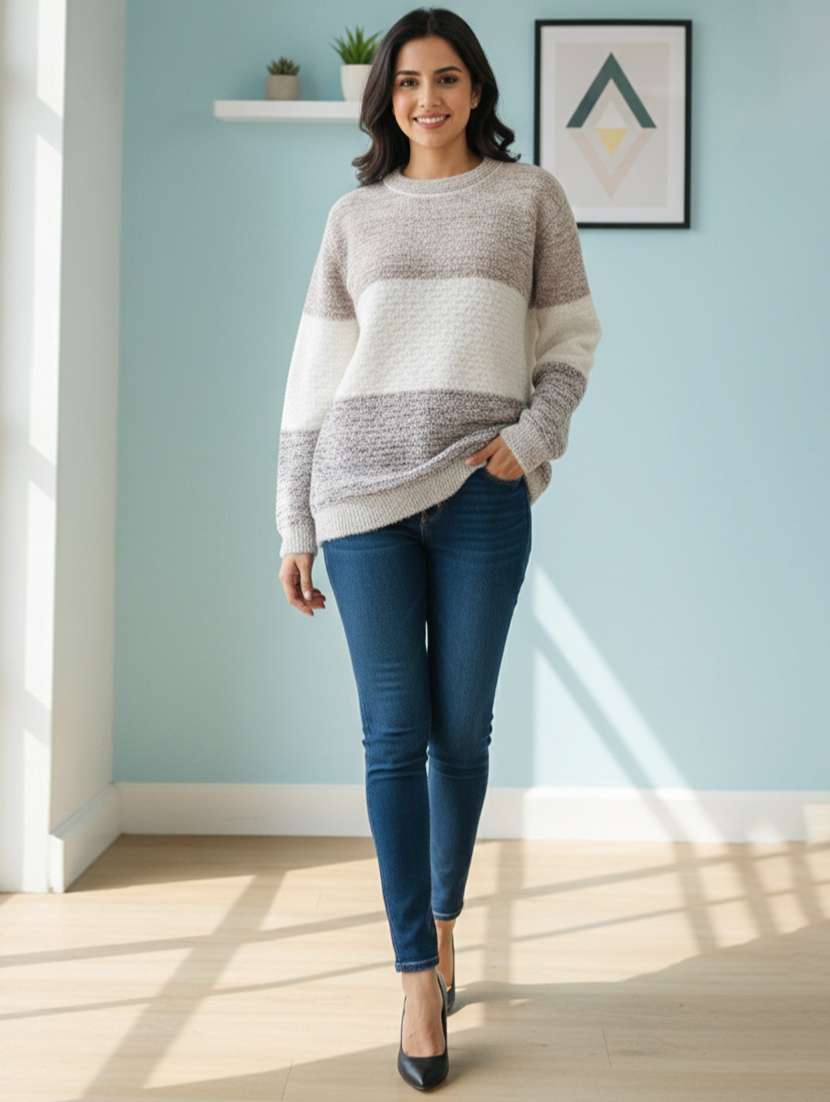 women color blocked long sleeve pullover