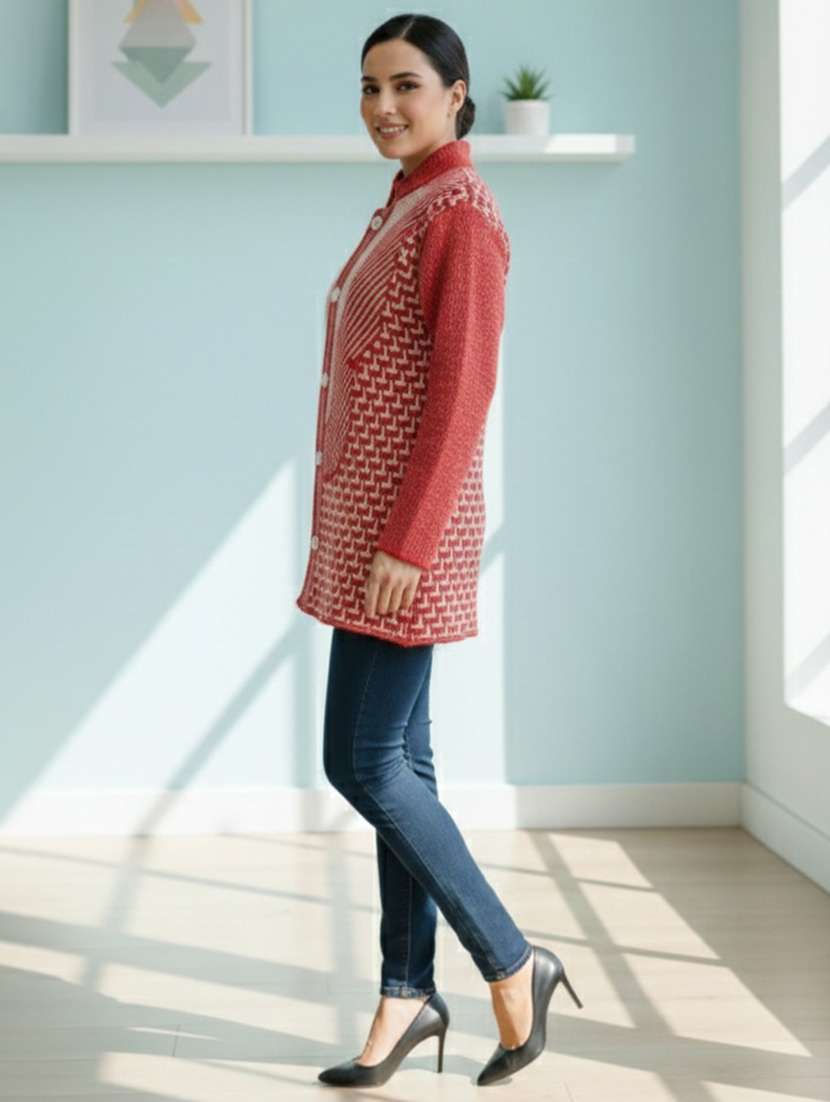 women self designed long sleeve cardigan - 22361931 -  Standard Image - 2