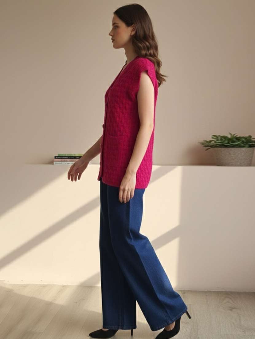 women self designed sleeveless cardigan - 22361936 -  Standard Image - 2